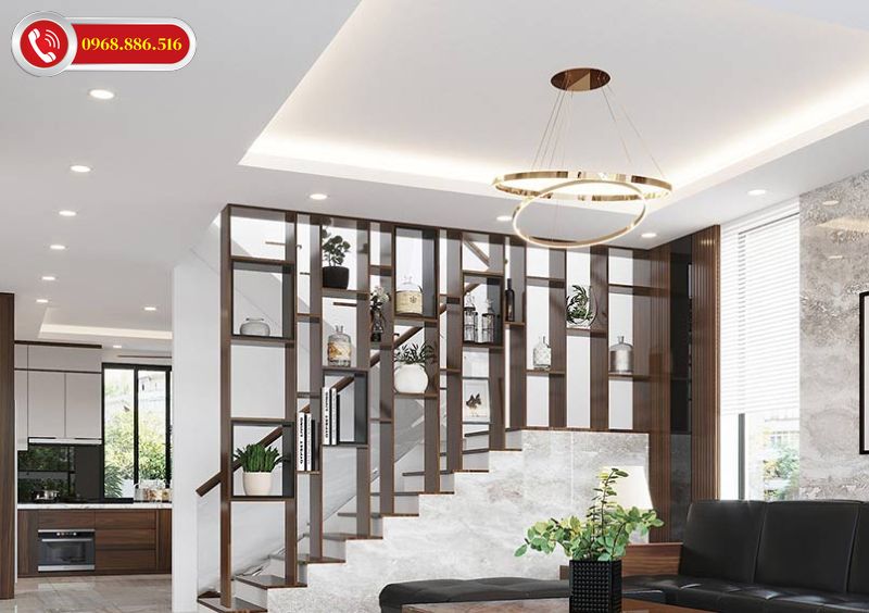 Lam cầu thang vừa có chức năng ngăn cách không gian vừa giúp không gian thêm ấn tượng