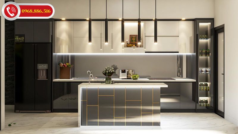 Tủ bếp thiết kế hiện đại sang trọng với chất liệu MDF ấn tượng