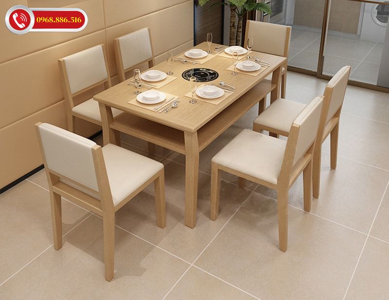 Bàn ghế ăn thiết kế hiện đại tinh tế với chất liệu gỗ MDF được phủ Melamine ấn tượng