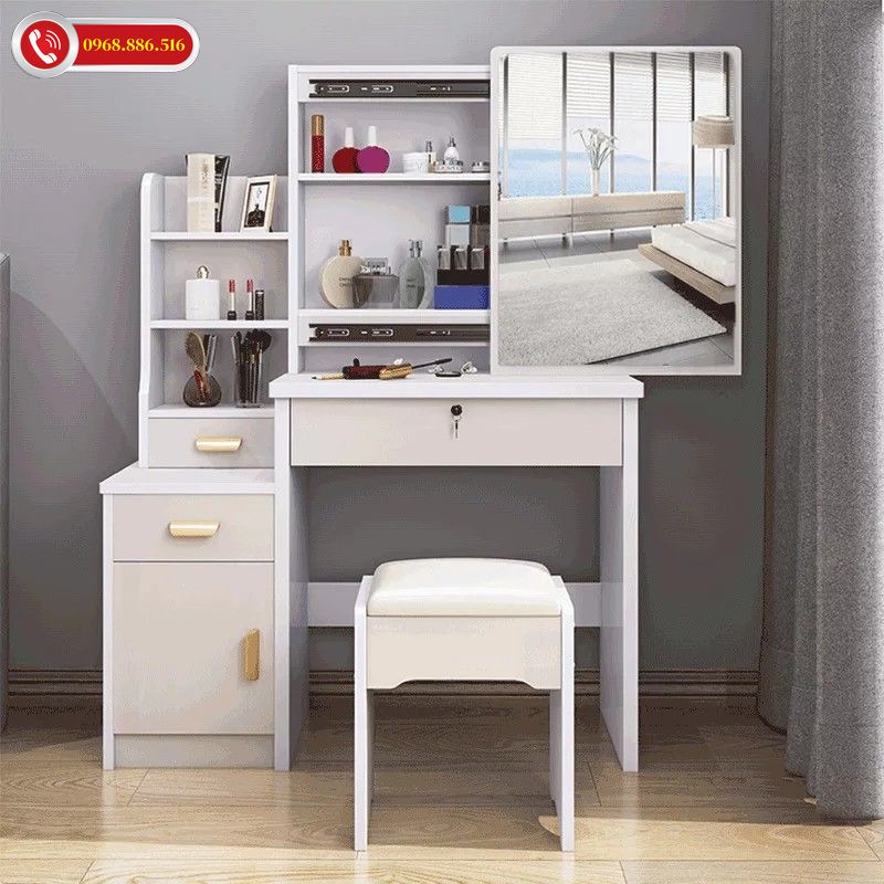 Bàn trang điểm chất liệu gỗ MDF phủ chất liệu Melamine tông màu trắng kết tinh tế