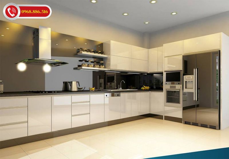 TOP +43 Mẫu tủ bếp Acrylic an cường đẹp - Báo giá tại xưởng 2026 ✅ 37 Tủ bếp acrylic An Cường màu trắng sáng sang trọng