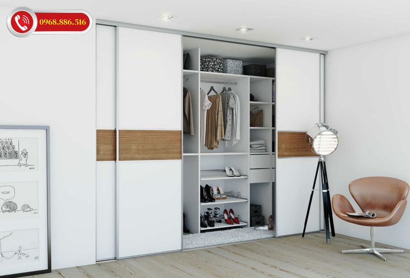 Mẫu tủ âm tường cửa trượt tông màu trắng nhẹ nhàng