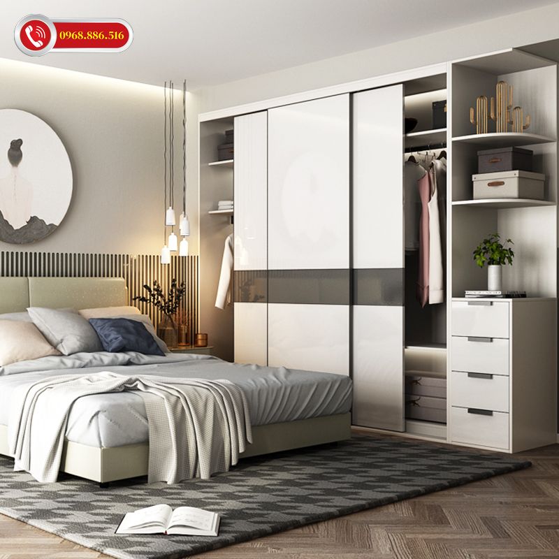 Mẫu tủ âm tường cửa trượt chất liệu gỗ công nghiệp