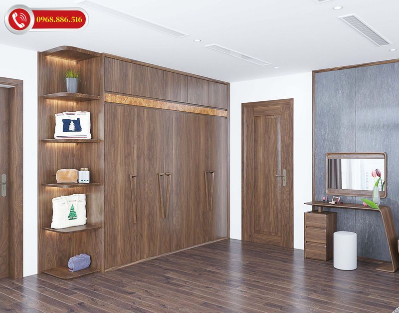 Mẫu tủ quần áo kịch trần gỗ óc chó phù hợp với phòng ngủ rộng