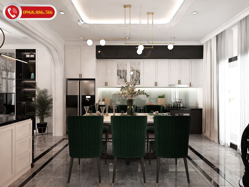 Không gian phòng bếp sang trọng với đường nét nhẹ nhàng tông màu sáng trẻ trung