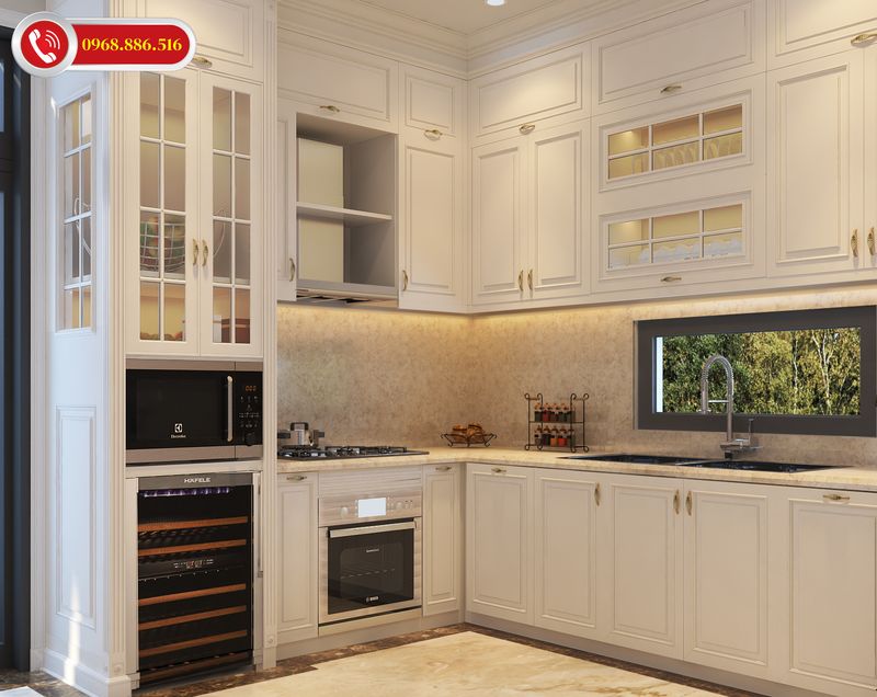 Bếp hình chữ L thiết kế đơn giản tinh tế