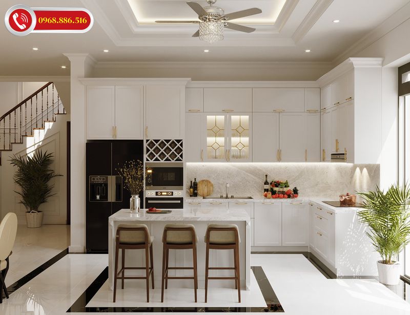 Không gian bếp phong cách tân cổ điển đơn giản tinh tế nhẹ nhàng