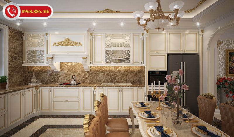Mẫu phòng bếp tân cổ điển sang trọng tiện nghi