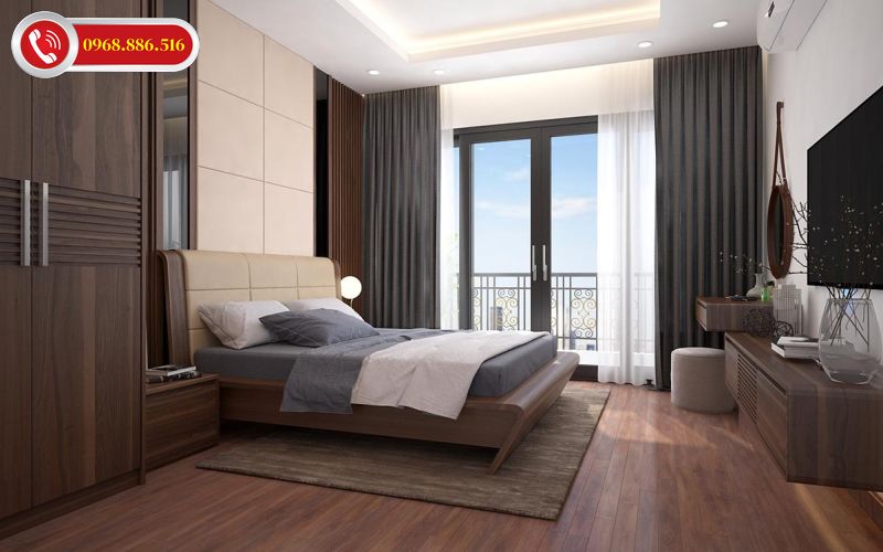 Bộ phòng ngủ gỗ óc chó đẹp phong cách hiện đại, trẻ trung