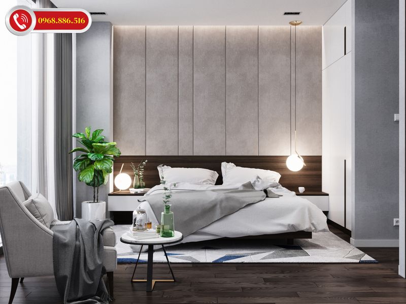 Thiết kế nội thất phòng ngủ chính với phong cách tối giản nhẹ nhàng
