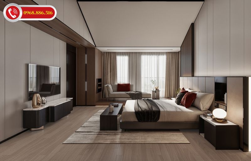 Không gian phòng ngủ đẹp trang nhã với kiểu dáng thời thượng, hiện đại