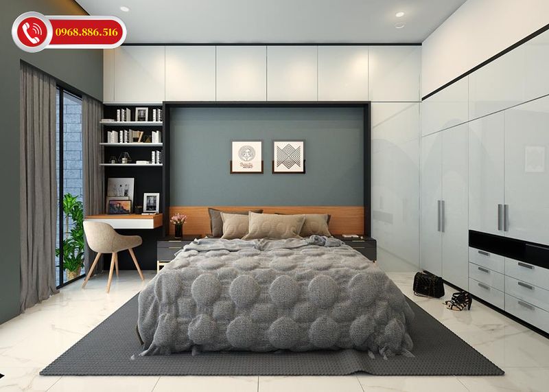 Mẫu phòng ngủ được thiết kế ấn tượng với tông màu xu hướng