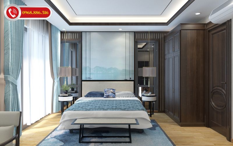 Mẫu thiết kế phòng ngủ chính với nội thất đơn giản nhẹ nhàng