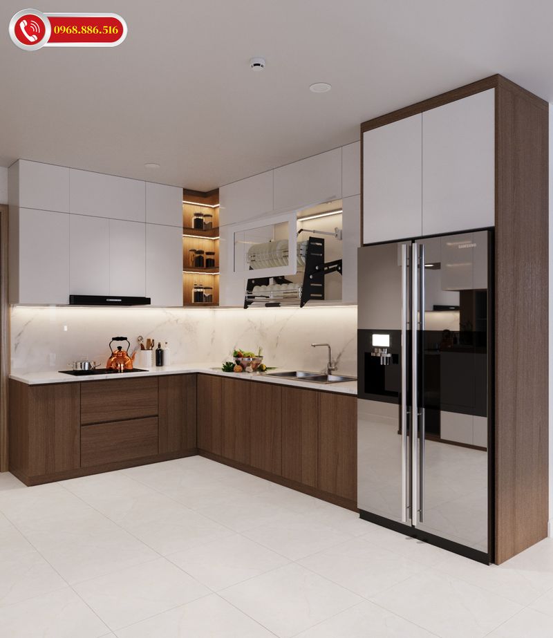 Không gian sang trọng tinh tế với tủ bếp đơn giản