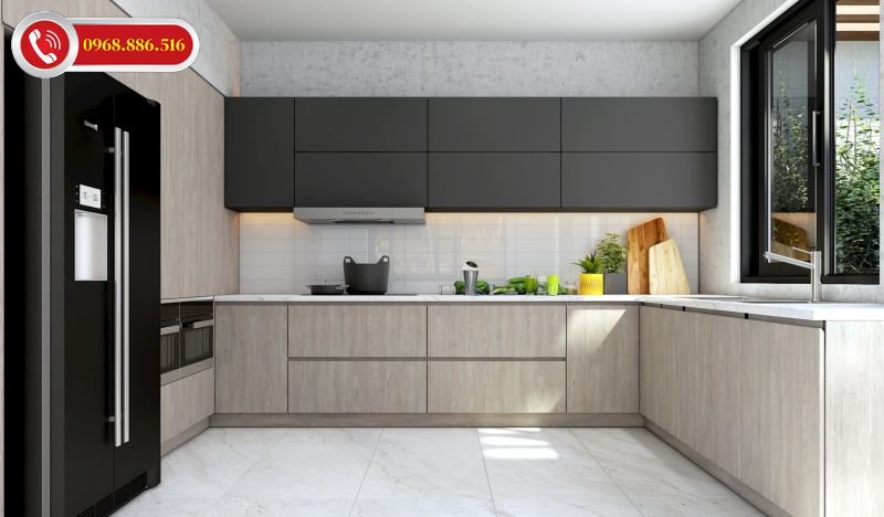Tủ bếp gỗ công nghiệp melamine phong cách hiện đại đẹp cho nhà bếp