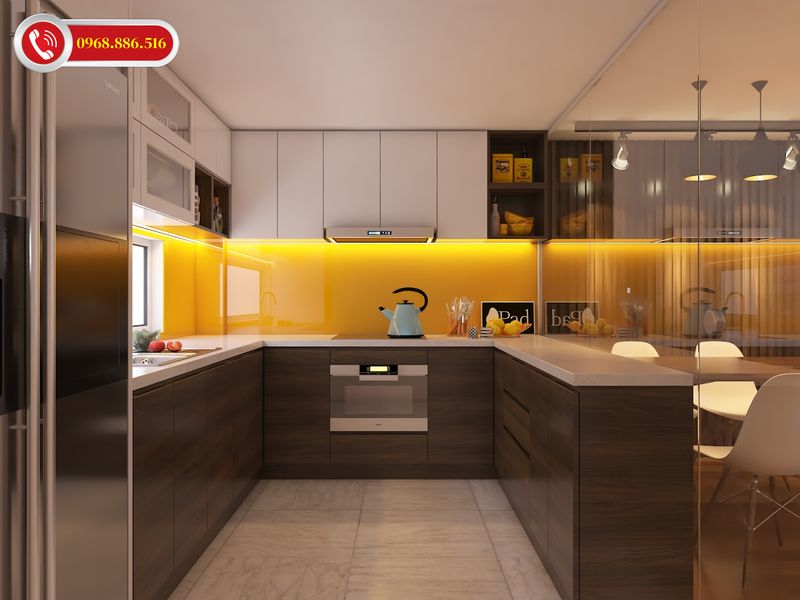 Tủ bếp thiết kế hình chữ U ấn tượng