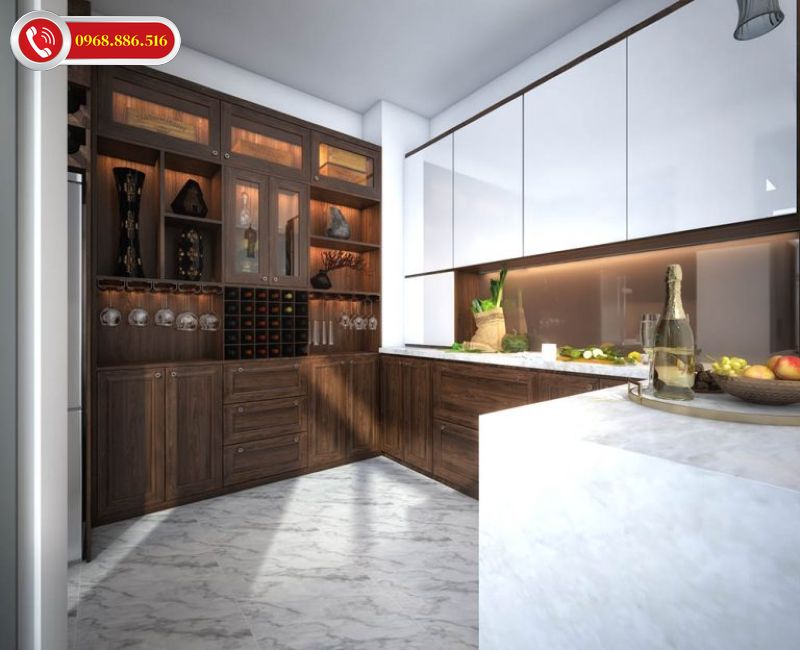 TOP +63 Mẫu tủ bếp kết hợp tủ rượu đẹp - Bảng giá trọn gói 2026 ✅ 23 Tủ rượu trong bếp đẹp với gỗ óc chó