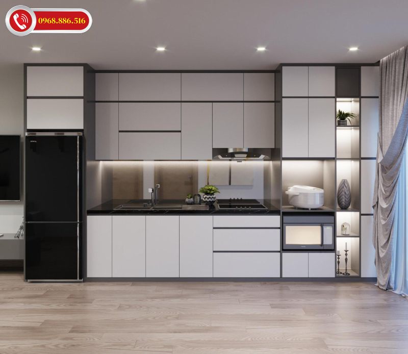 Tủ bếp Mdf phủ Melamine hiện đại cho nhà nhỏ