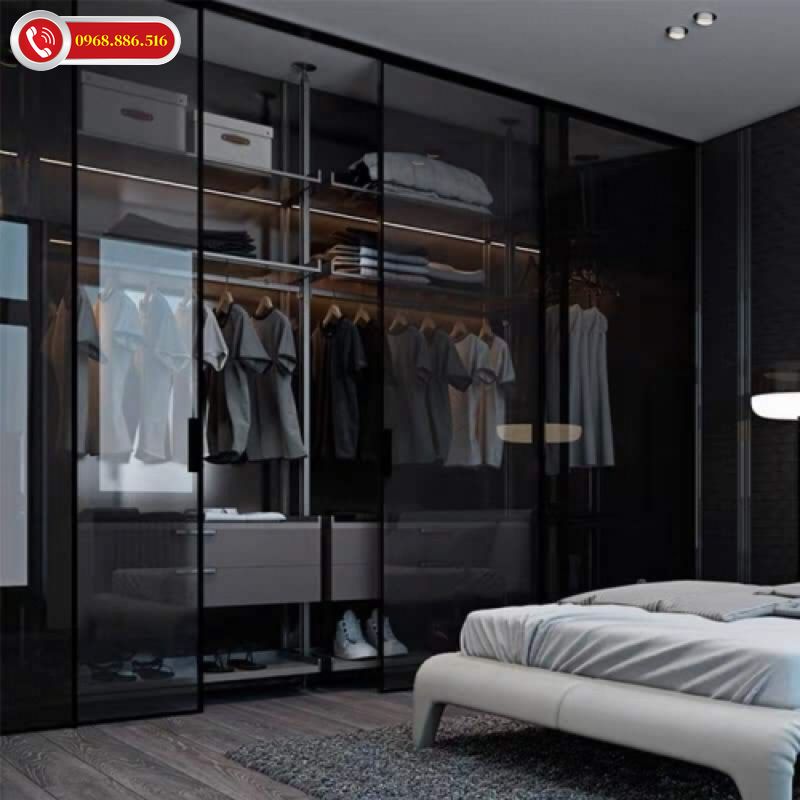 TOP +27 Tủ quần áo cánh kính Cửa lùa - Cánh mở & Bảng giá /m2 2026 ✅ 45 Tủ kính màu đen thi công nhanh chóng, an toàn và chuyên nghiệp