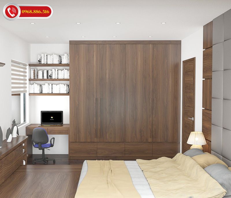 Mẫu tủ quần áo gỗ óc chó phù hợp với phòng ngủ nhỏ