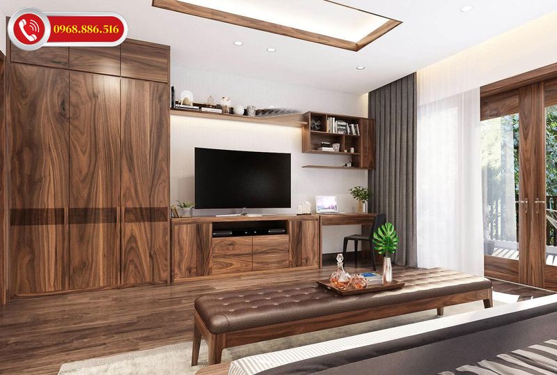 Tủ kệ tivi trang trí không gian phòng ngủ đẹp