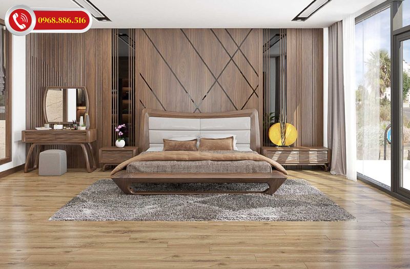 Trọn bộ nội thất phòng ngủ gỗ óc chó cao cấp cho phòng ngủ nhà phố