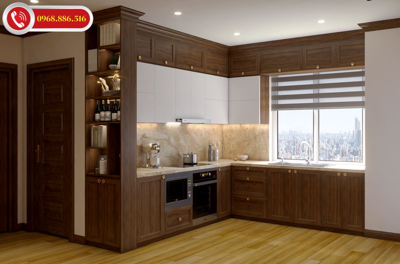 Thiết kế tủ bếp chữ L có thể tận dụng triệt để các góc chết, hay góc cột của nhà bếp, mở ra khoảng trống cho không gian tạo cảm giác thông thoáng