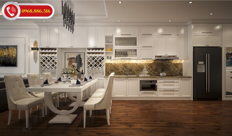 Không gian bếp được thiết kế theo hình chữ i đơn giản toạ không gian mở tinh tế