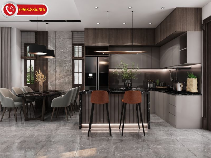 Thiết kế bếp chữ L tạo nên sự sang trọng, hiện đại cho căn bếp