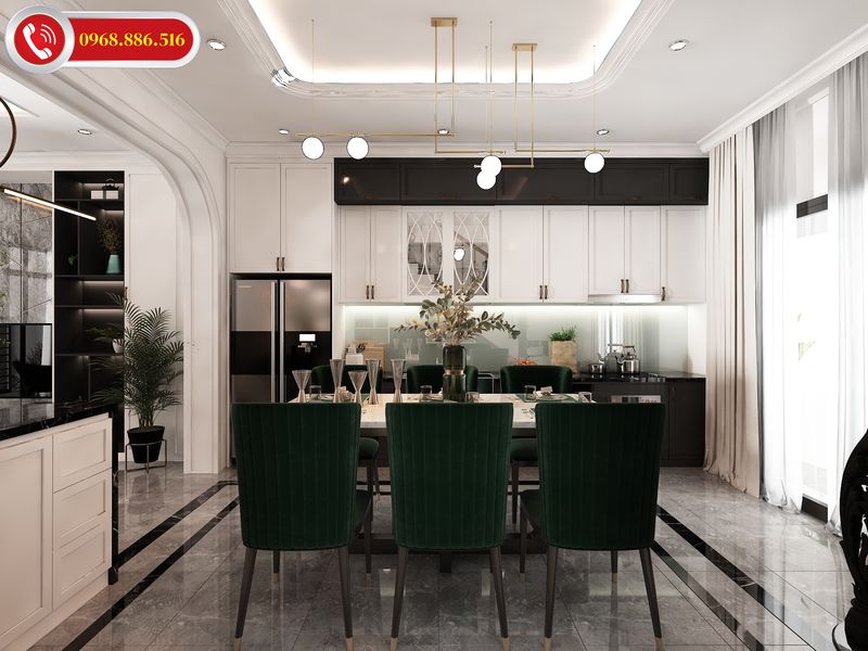 Bếp tân cổ điển thiết kế ấn tượng tinh tế với tông màu sang trọng