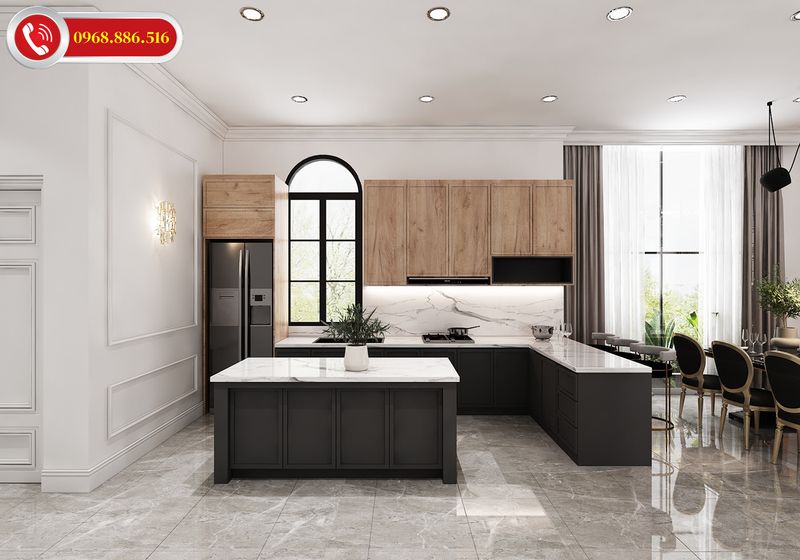 Phòng bếp đẹp tinh tế vói tông màu tối giản độc đáo