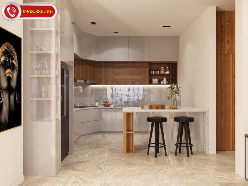 Căn bếp góc được thiết kế ấn tượng