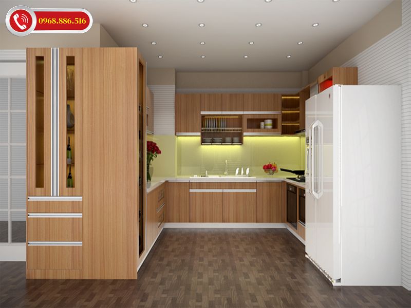 Bếp chữ U với thiết kế khá đơn giản nhưng không kém phần sang trọng và vô cùng tiện dụng