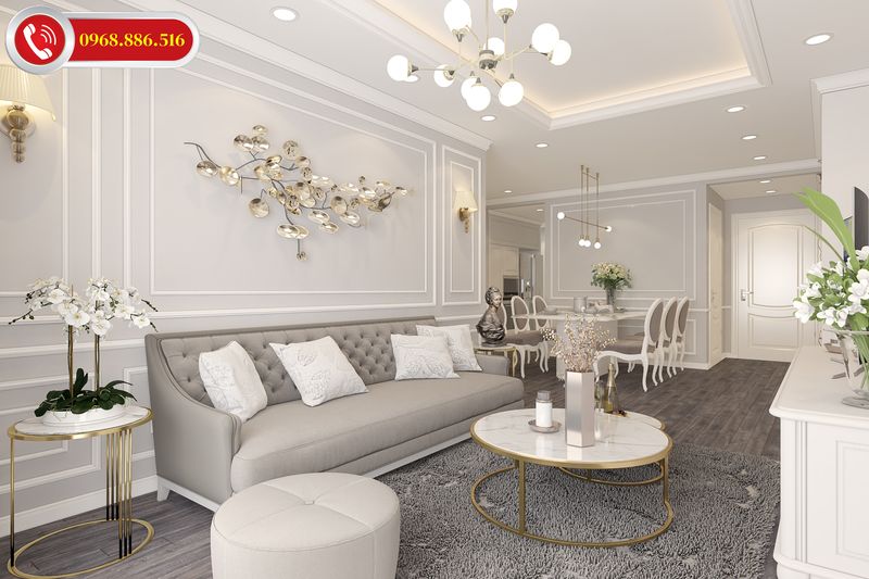 Phong cách nội thất phòng khách tân cổ điển nhẹ nhàng tinh tế