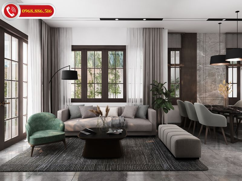 Thiết kế phòng khách và bếp liên thông