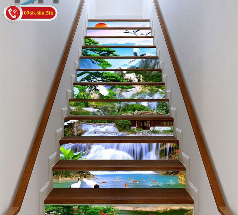 Tranh 3D cũng là một trong những lựa chọn thông minh khi trang trí cầu thang