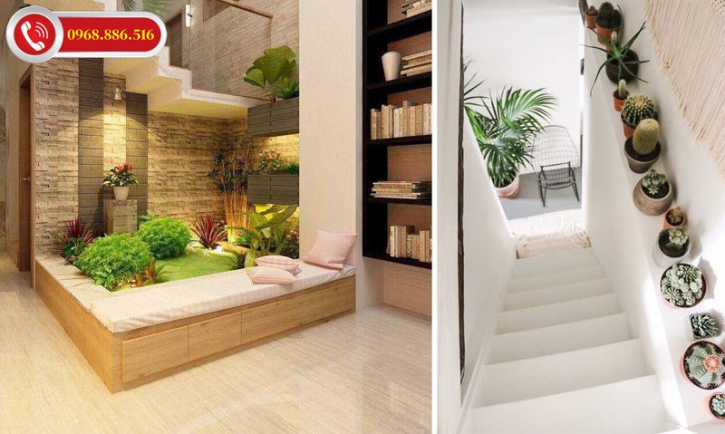 Trang trí cầu thang phòng khác đẹp với cây xanh