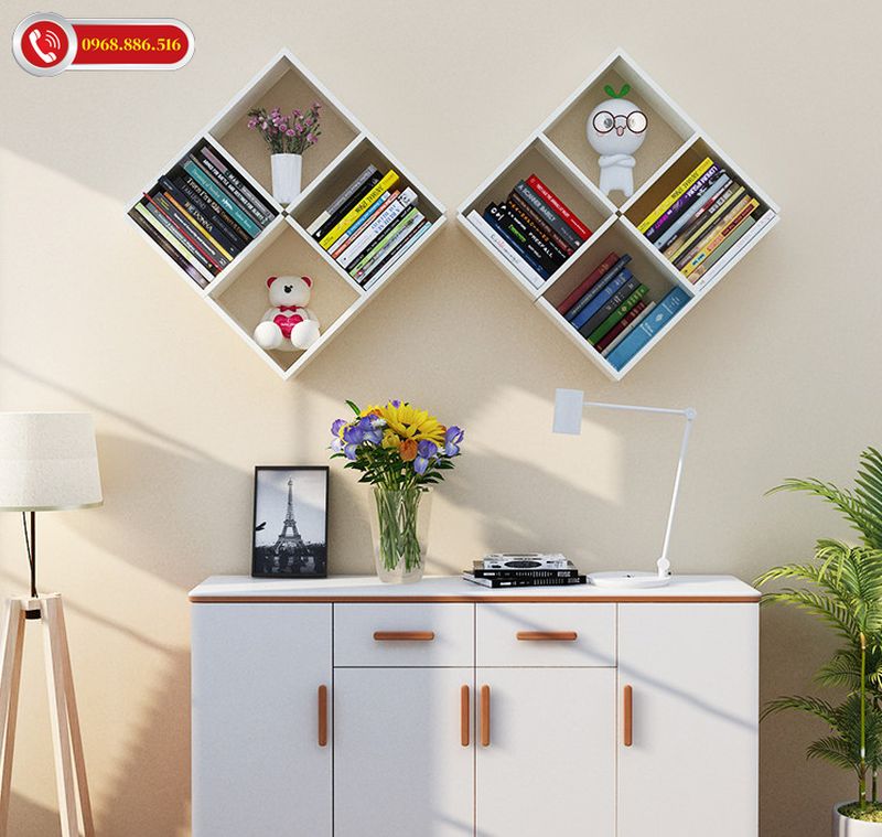 Mẫu kệ sách treo tường thiết kế ấn tượng tinh tế