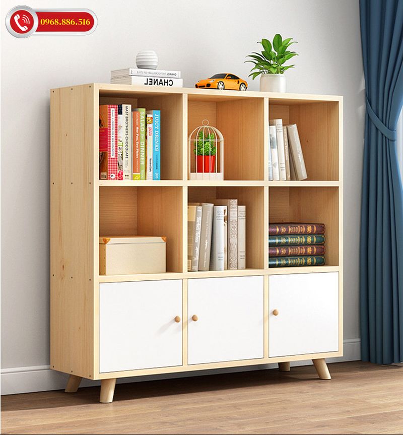 Tủ kệ sách được thiết kế đơn giản với chất liệu gỗ công nghiệp thiết kế đơn giản