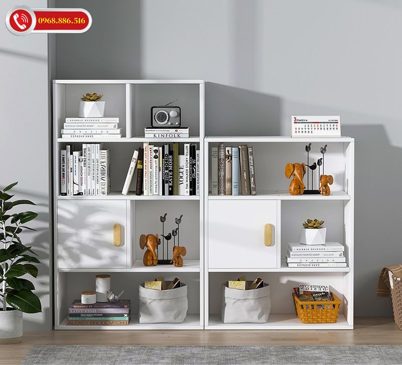 Mẫu kệ sách thiết kế đơn giản với chất liệu gỗ công nghiệp nhẹ nhàng