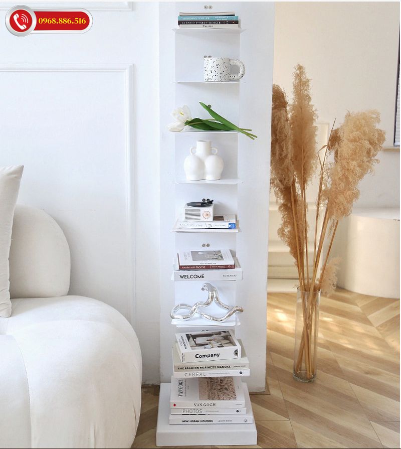 Mẫu kệ sách được đặt ngay bên cạnh giường ngủ được thiết kế đơn giản tinh tế