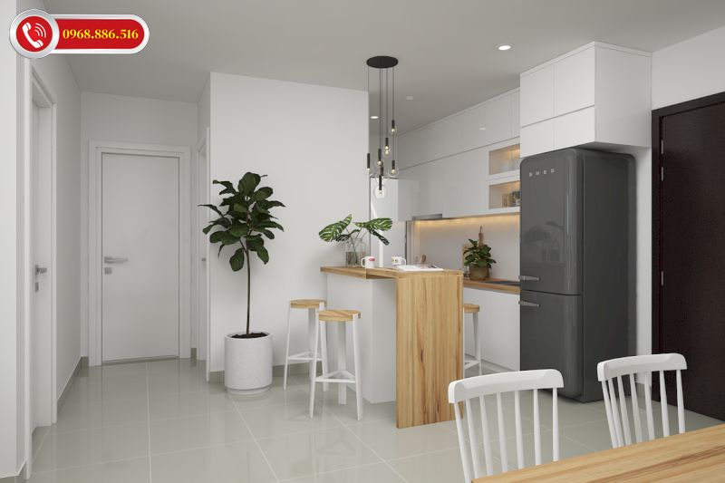 Sự kết hợp giữa phòng bếp và phòng ăn nhưng không mang lại cảm giác bí bách