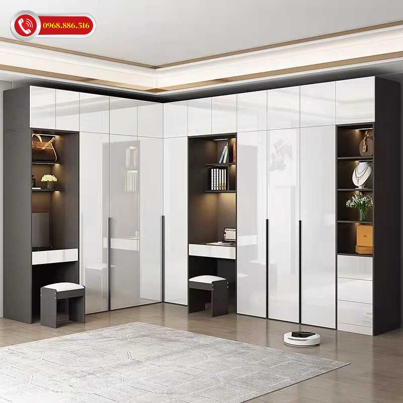 Tủ quần áo kịch trần gỗ công nghiệp MDF kết hợp đèn led- Mẫu 3