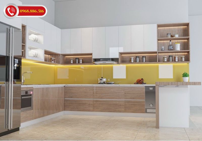 Tủ bếp gỗ MDF chống ẩm hiện đại - Mẫu 1