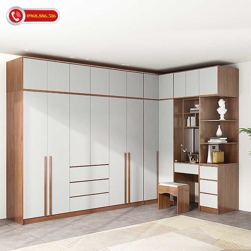 Tủ quần áo kịch trần gỗ công nghiệp MDF kết hợp bàn trang điểm - Mẫu 4