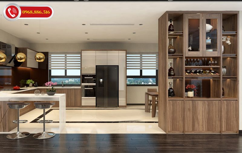 Combo nội thất phòng bếp gỗ tự nhiên cao cấp - M9