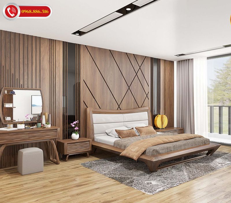 Combo nội thất phòng ngủ biệt thự Full gỗ tự nhiên óc chó - M9