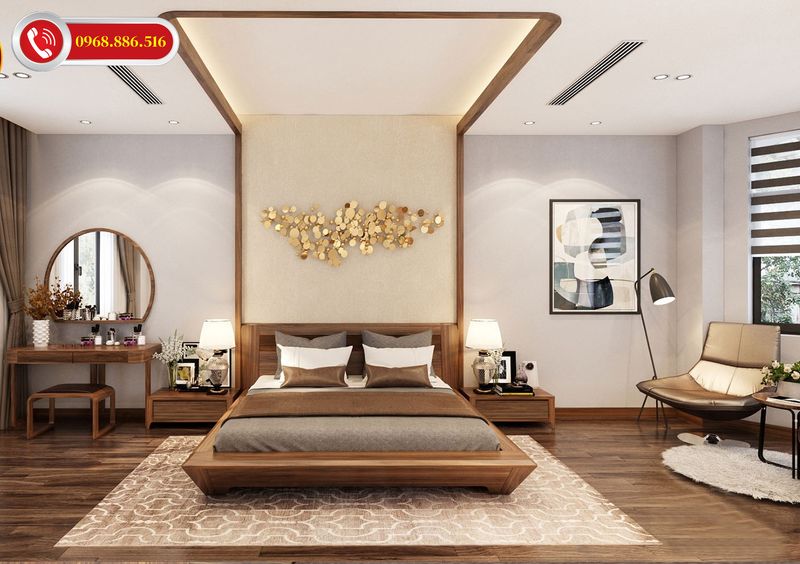 Combo nội thất phòng ngủ biệt thự cao cấp gỗ tự nhiên óc chó - M7