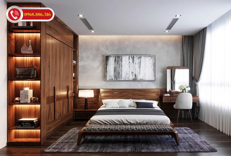 Combo nội thất phòng ngủ gỗ tự nhiên óc chó cao cấp - M3
