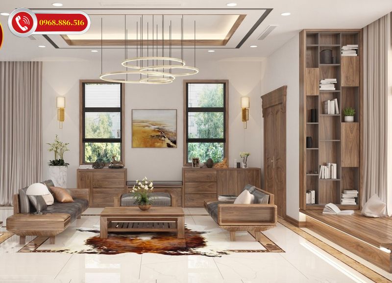 Nội thất phòng khách Full gỗ tự nhiên óc chó - M5